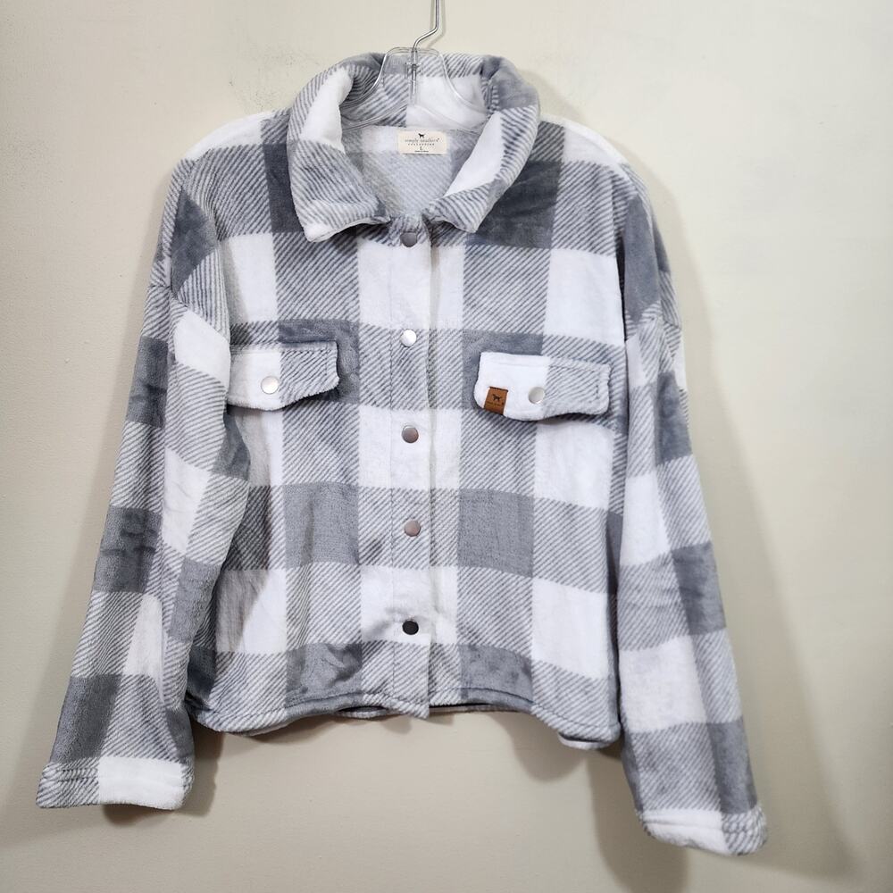 Simply Southern grey plaid cropped furry super soft shacket front snap woman's L